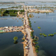 This aerial photograph shows makeshift tents for people displaced due to the floods after heavy monsoon rains at Sohbatpur in Jaffarabad district of Balochistan province on September 4, 2022
